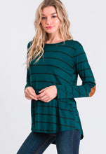 Load image into Gallery viewer, Heimish Hunter Green/Black Stripe Long Sleeve w/ Elbow Patch
