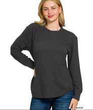 Load image into Gallery viewer, Zenana Black Raised Rib Round Neck Long Sleeve Top
