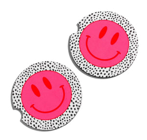 Happy Face Speckle Printed Car Coaster (2 Pack)