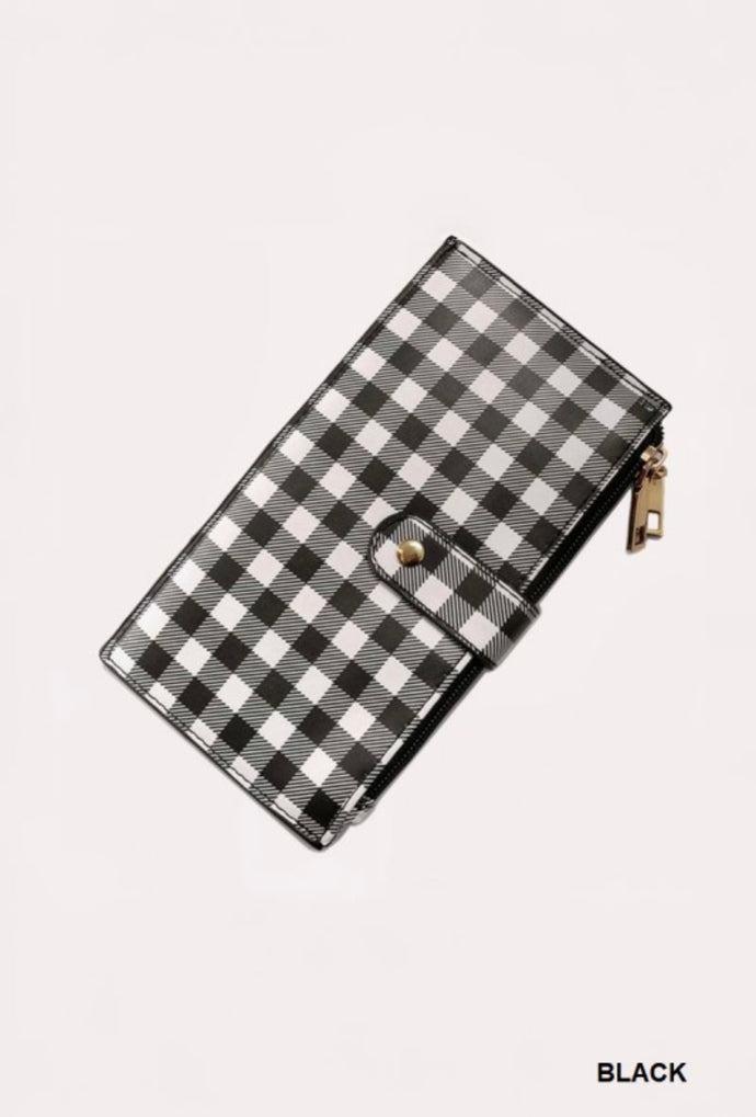 Checkered Slim Credit Card Zipper Wallet