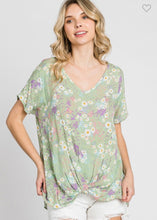 Load image into Gallery viewer, Crinkle Floral Print V-neck Front Knot Top
