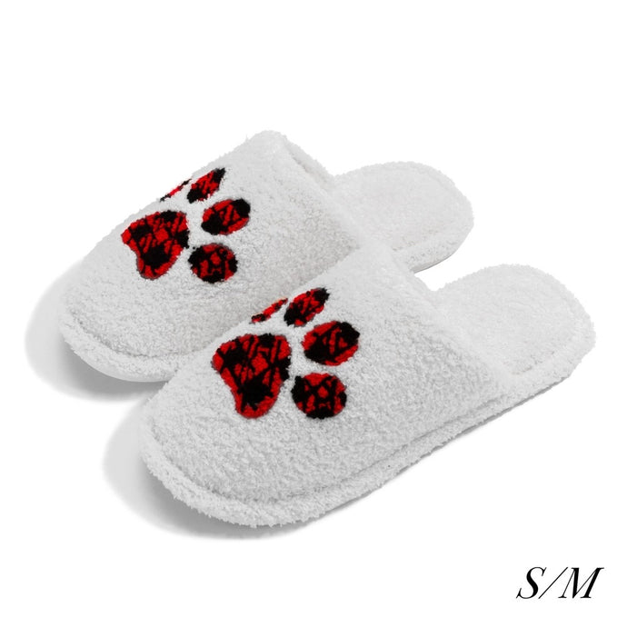 Judson ComfyLuxe Plush Plaid Paw Print Slide on Slippers