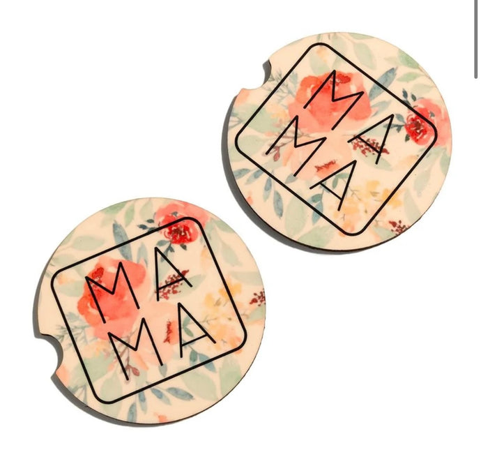 MAMA Floral Printed Car Coaster (2 pack)