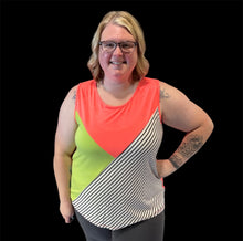 Load image into Gallery viewer, White Birch Neon Coral/Lime/Stripe Colorblock Tank
