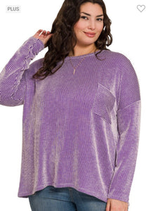 Zenana Violet Ribbed Striped Long Sleeve Top