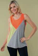 Load image into Gallery viewer, White Birch Neon Coral/Lime/Stripe Colorblock Tank
