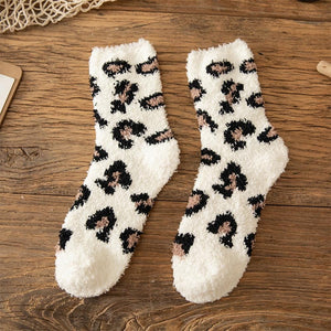 Soft Plush Knit Leopard Print Sock