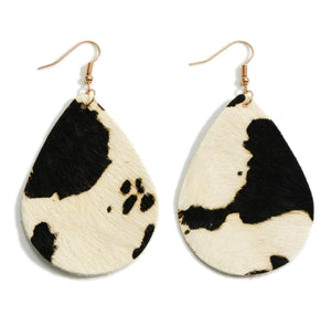 Teardrop Black Leather Animal Print Earring