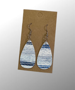 Handmade Earrings White with Blue Metallic