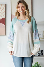 Load image into Gallery viewer, 7th Ray Mint Floral Contrast Raglan Sleeve Top
