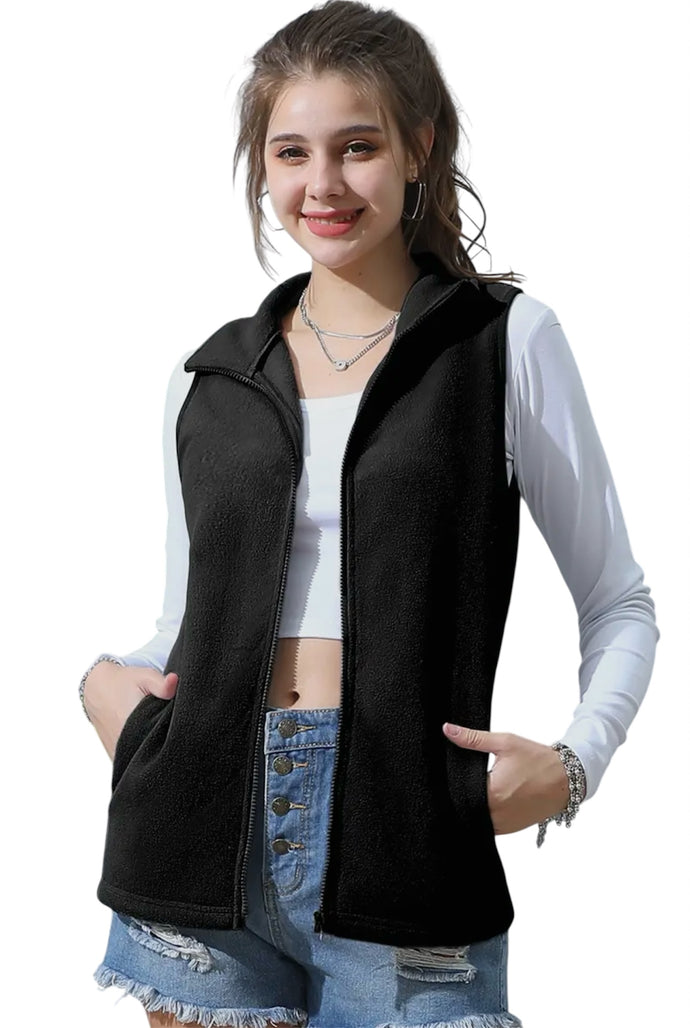NINEXIS Black Fleece Zip Up Vest with Pockets