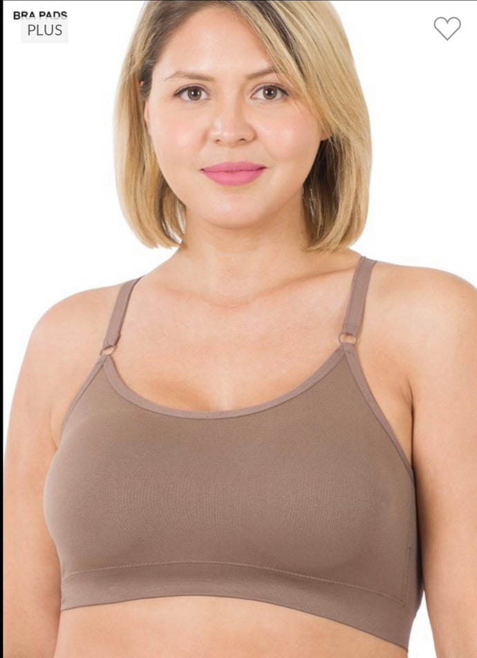 Mocha Crossback Padded Seamless Bralette w/ Adjustable Straps