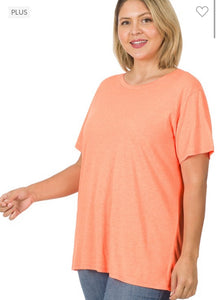 Neon Coral Round Neck Boyfriend Tee