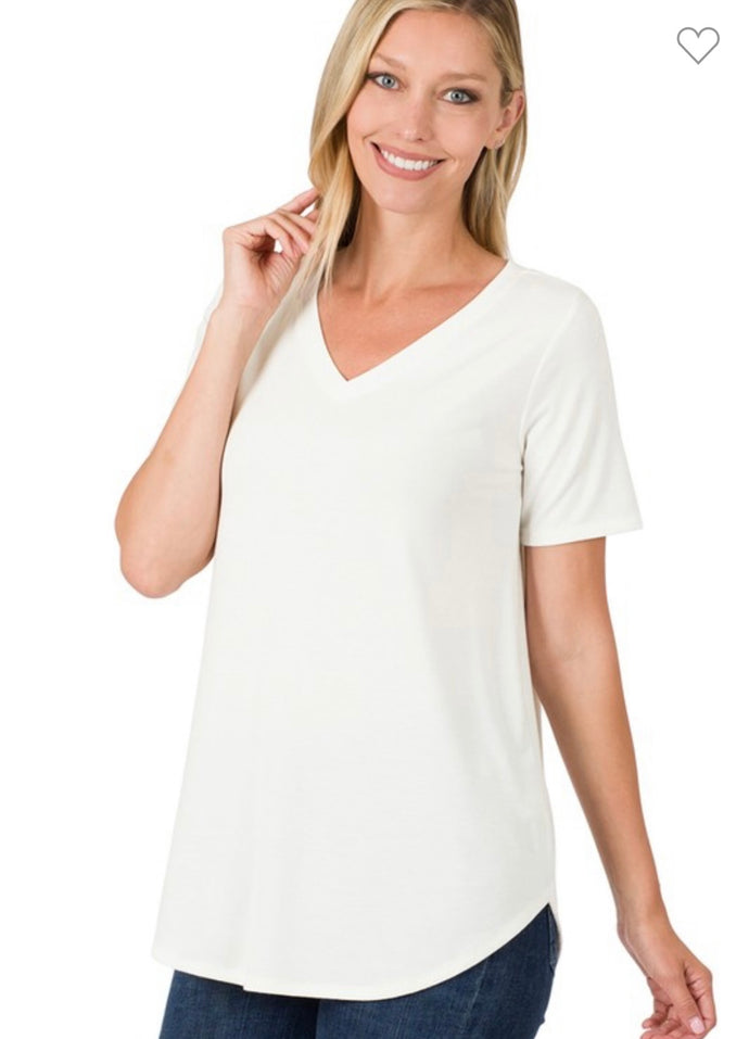 Ivory Zenana Short Sleeve V-neck Top