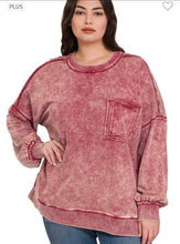 Load image into Gallery viewer, Dark Burgundy Acid Wash Pullover
