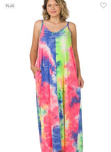 Load image into Gallery viewer, Fuchsia/Blue Tie Dye French Terry Maxi Dress
