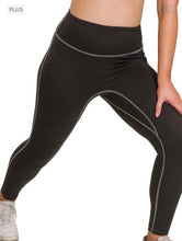 Load image into Gallery viewer, Black Brushed Leggings with Stitching Detail
