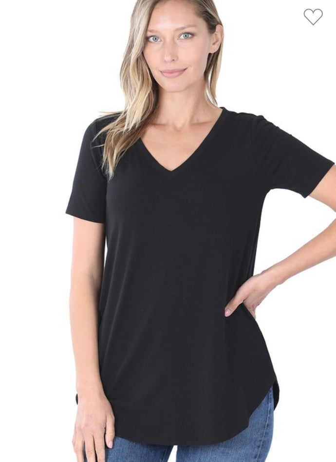 Black Zenana Short Sleeve V-neck Top