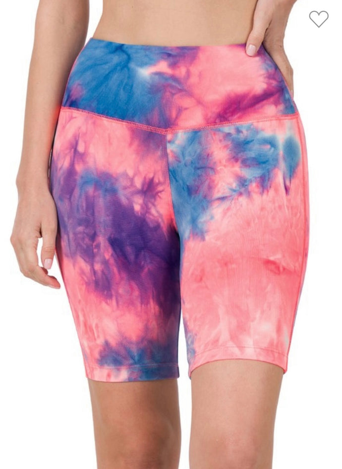 Pink/Blue Tie Dye Biker Shorts