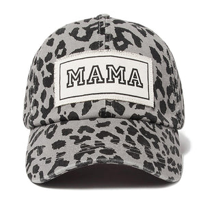 "Mama" Patch Leopard Print Baseball Cap