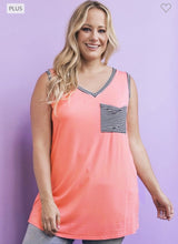 Load image into Gallery viewer, Coral V-neck Tank w/ Stripe Detail
