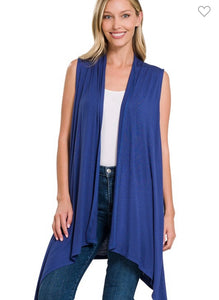 Lt Navy Sleeveless Open Front Cardigan