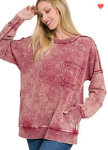 Load image into Gallery viewer, Dark Burgundy Acid Wash Pullover
