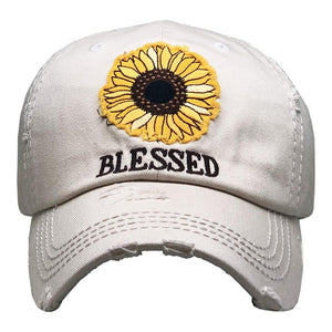 Blessed Sunflower Vintage Distressed Baseball Cap