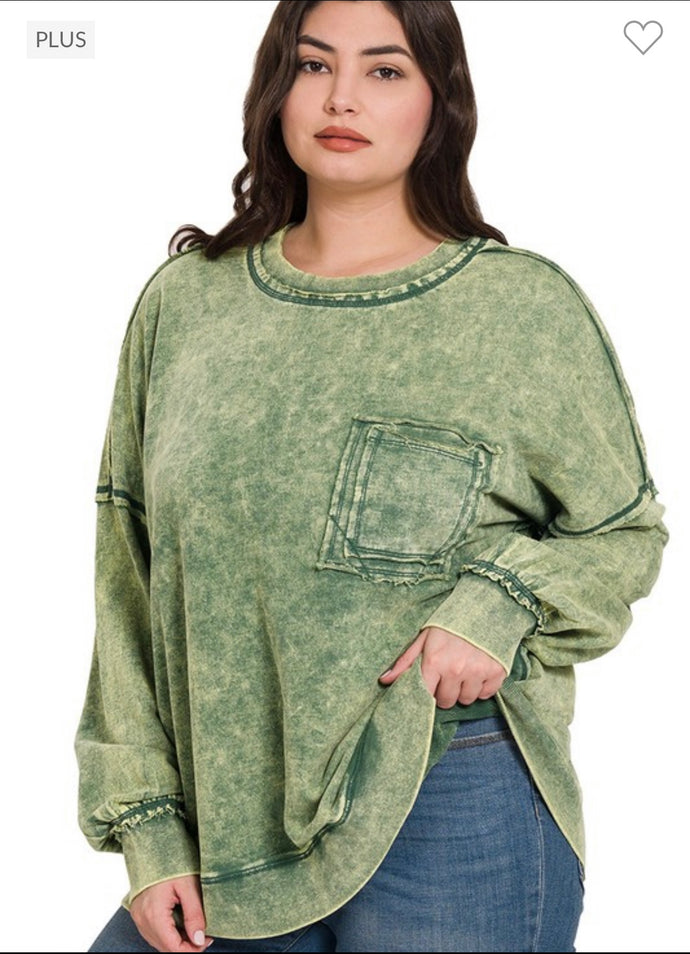 Green Acid Wash Pullover