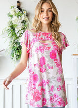 Load image into Gallery viewer, Fuchsia Floral Flutter Sleeve with Cutout Detail
