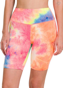 Neon Pink/Green Tie Dye Biker Shorts