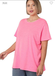 Neon Fuchsia Round Neck Boyfriend Tee