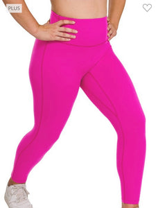 Zenana Magenta Brushed Leggings w/ Stitching Detail