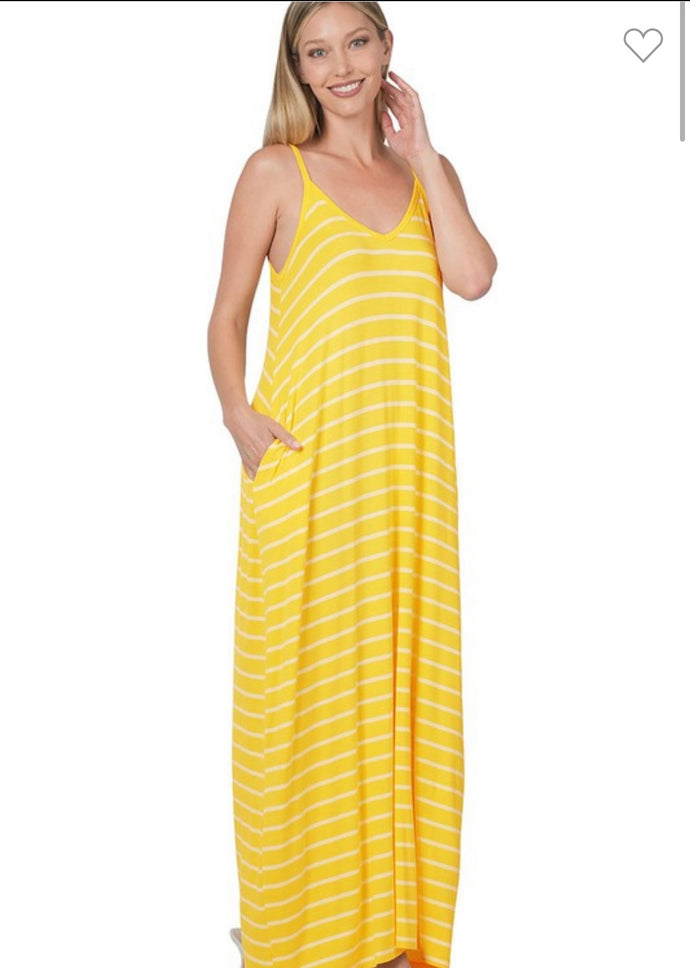 Yellow/Ivory Stripe Zenana Maxi Dress