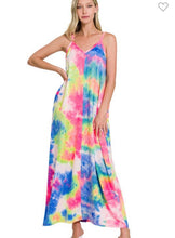 Load image into Gallery viewer, Fuchsia/Blue Tie Dye French Terry Maxi Dress
