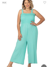 Load image into Gallery viewer, Mint Smocked Top Striped Jumpsuit with Pockets
