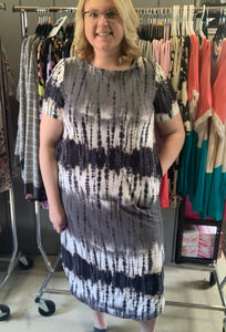 Black/Grey Tie Dye Midi Dress with Pockets