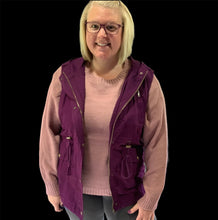 Load image into Gallery viewer, Plum Drawstring Waist Utility Vest with Hood
