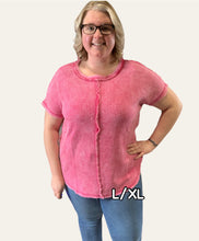 Load image into Gallery viewer, Hot Pink Washed Baby Waffle Short Sleeve Top
