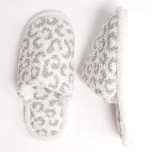 Comfy Luxe Slid On Slippers Grey/Ivory Animal