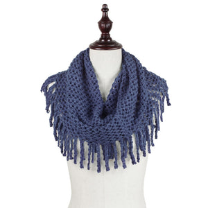 Tube Knit Scarf with Fringe Tassels