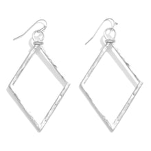 Load image into Gallery viewer, Hammered Metal Diamond Shaped Drop Earrings
