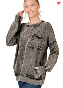 Ash Black Acid Wash Pullover