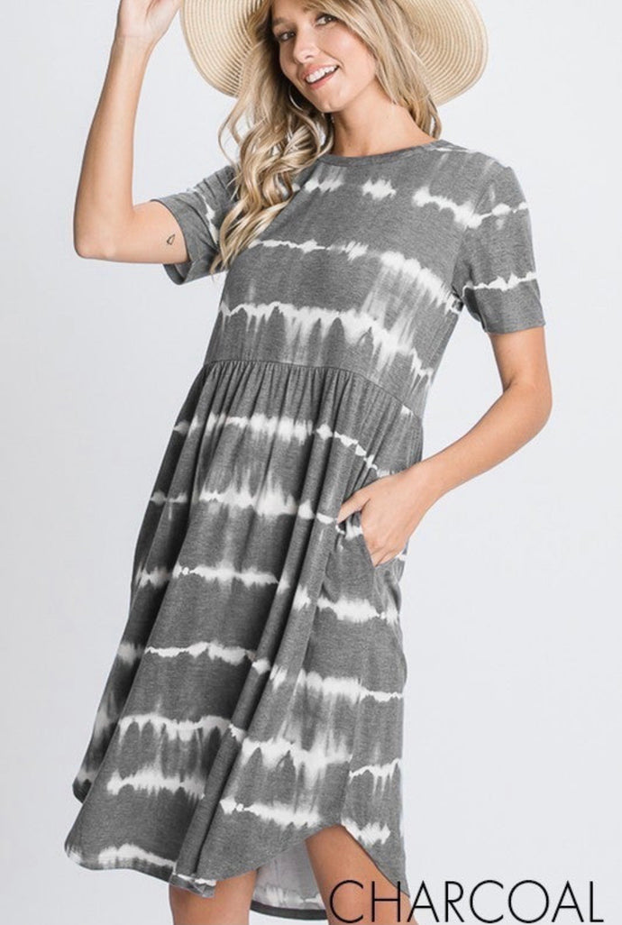 Charcoal Tie Dye Dress with Pockets