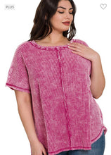 Load image into Gallery viewer, Hot Pink Washed Baby Waffle Short Sleeve Top
