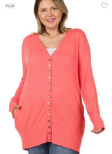 Load image into Gallery viewer, Deep Coral Snap Cardigan with Pockets
