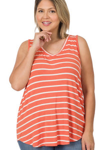 Striped Sleeveless V-neck Top