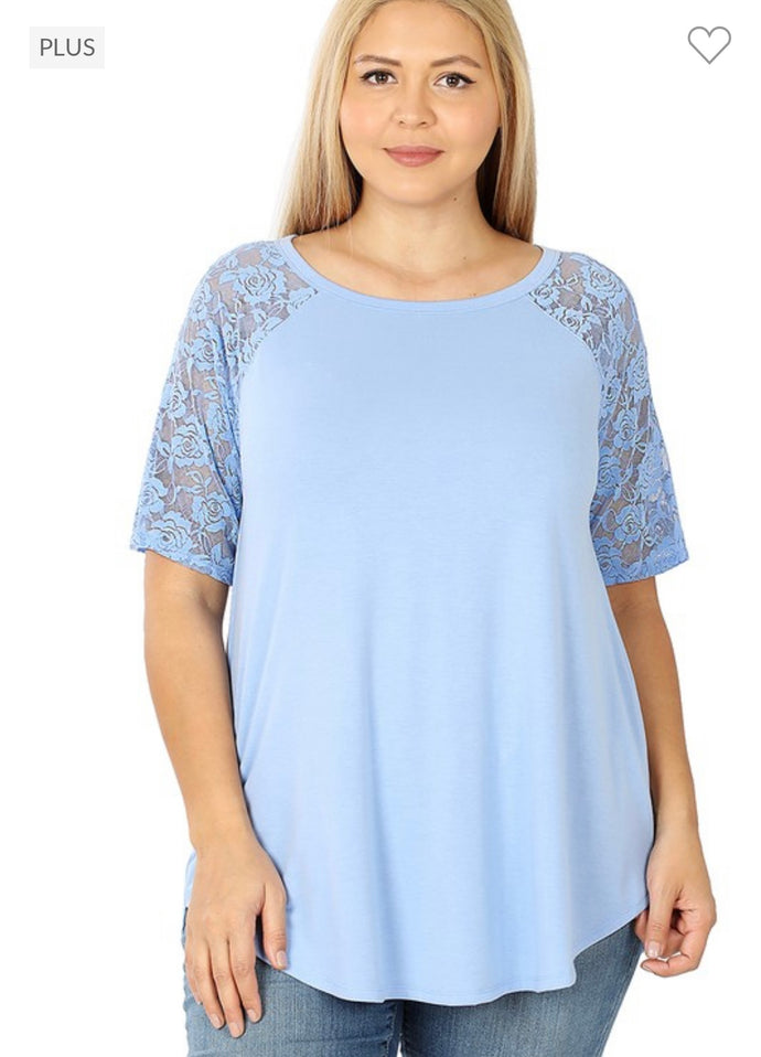 Lace Detail Short Sleeve Zenana Top