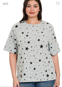 Heather Grey with Stars Raglan Short Sleeve Top