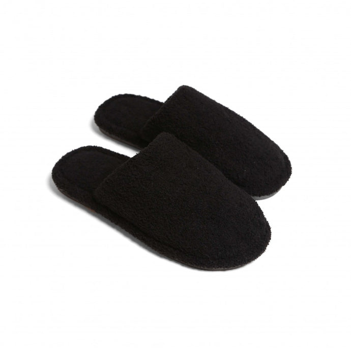 Comfy Luxe Solid Black Slid On Slippers